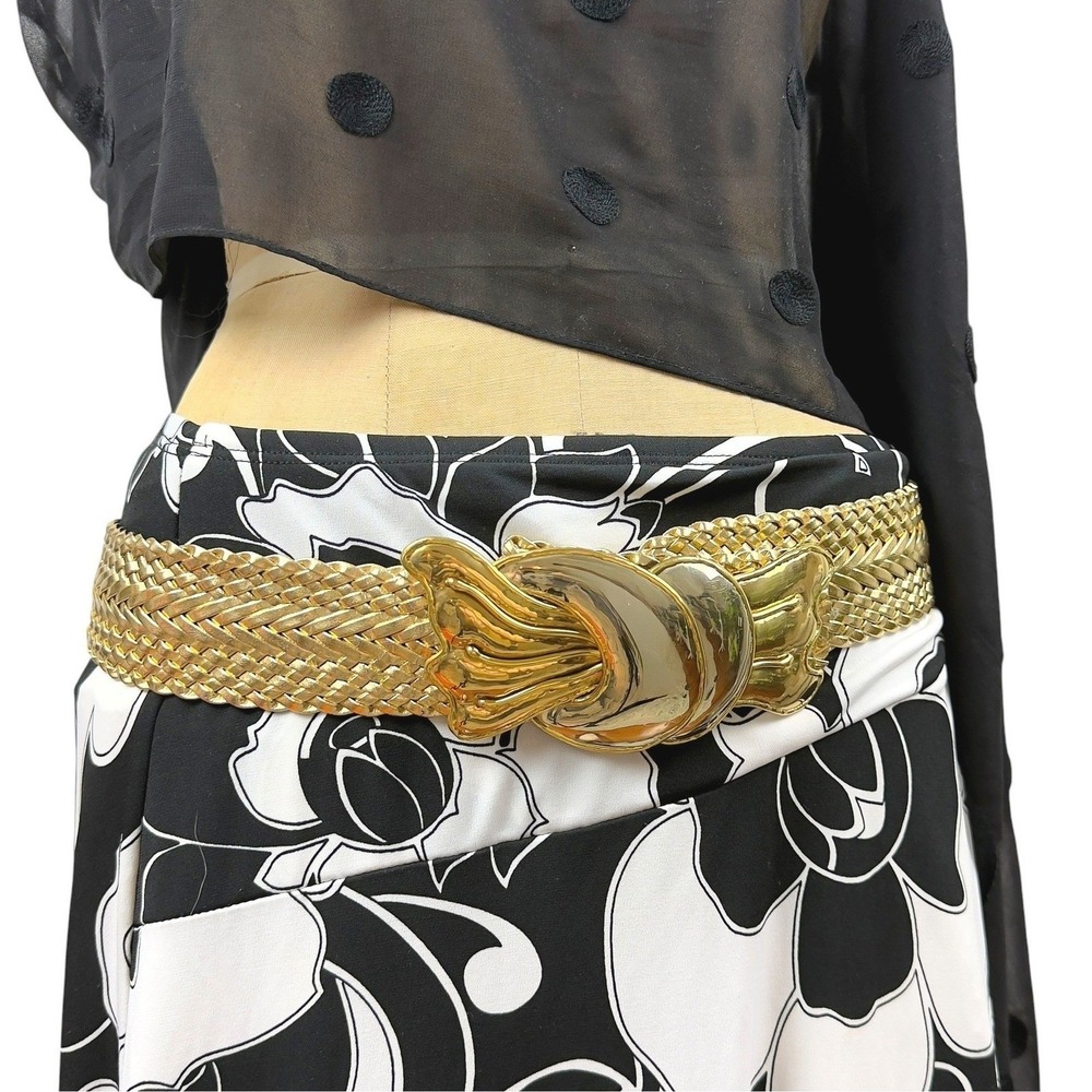 Vintage Gold Abstract Wide Chunky Belt Art Deco Metallic Eclectic Maximalist Y2K